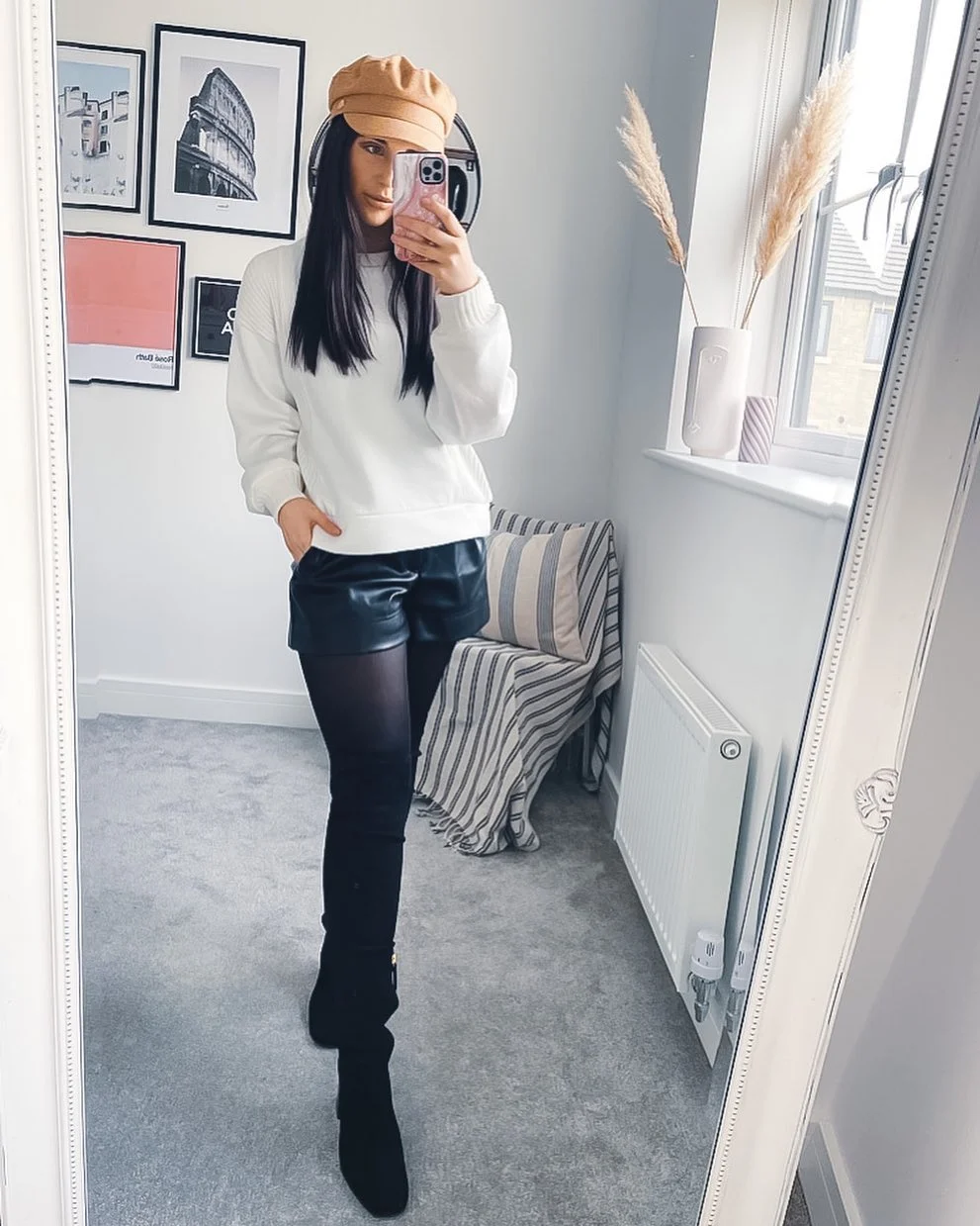 cute fall outfits docs 2026 Leather Shorts and a Cozy Sweater Make Fall Dressing Easy