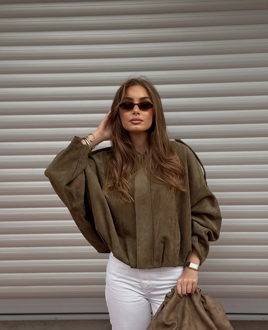 early fall outfits 2026 Olive Suede and Crisp White Denim for Effortless Contrast