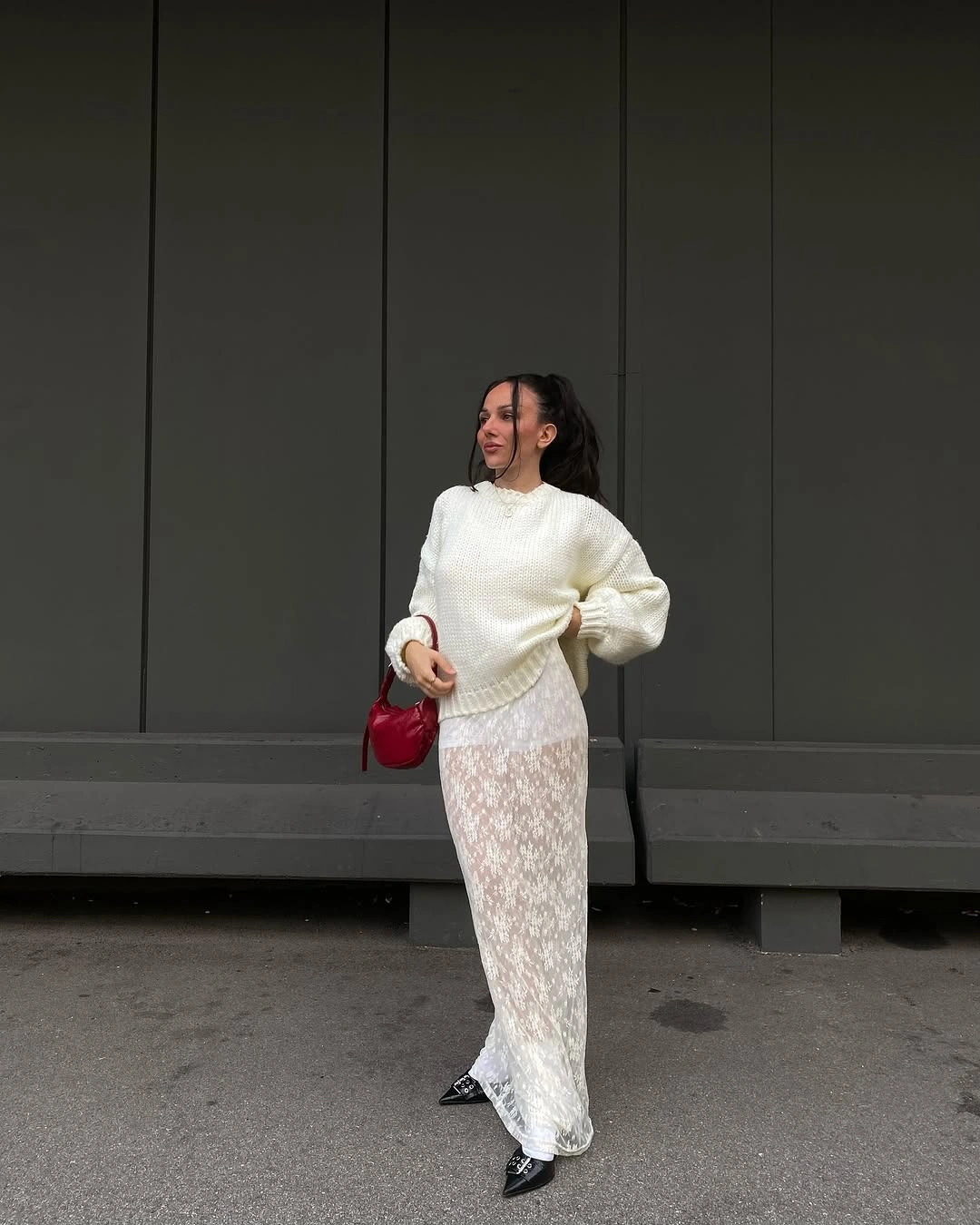 early fall outfits 2026 Soft Knitwear with a Sheer Maxi for Modern Romance