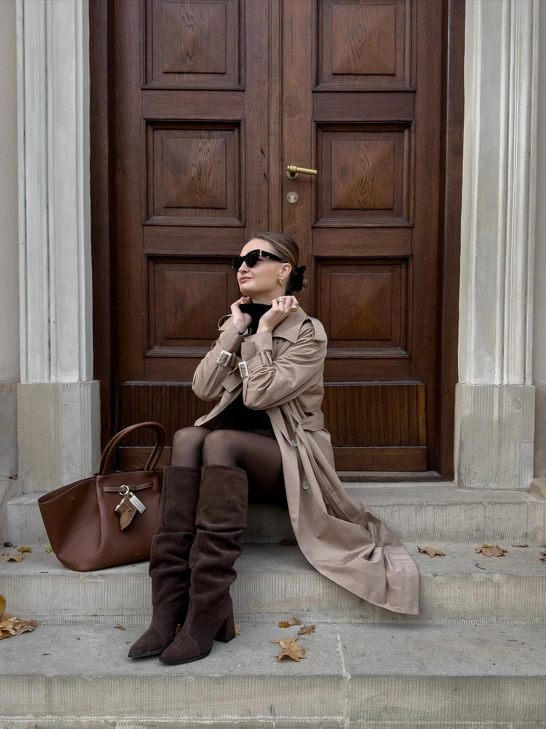 early fall outfits 2026 Classic Trench and Suede Boots for Elegant Autumn Moments