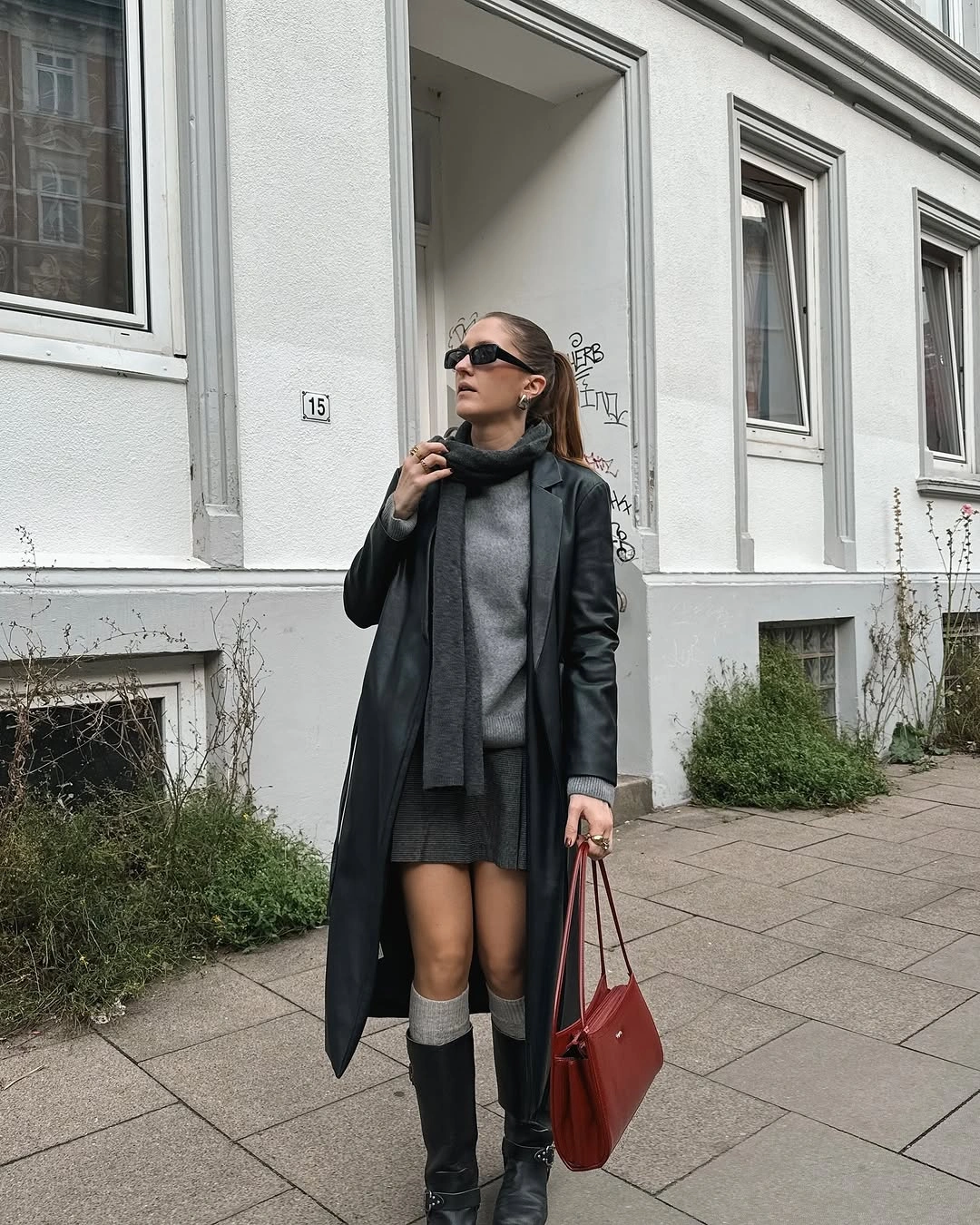 early fall outfits 2026 Grey Layers with Leather for Sophisticated Cold Mornings