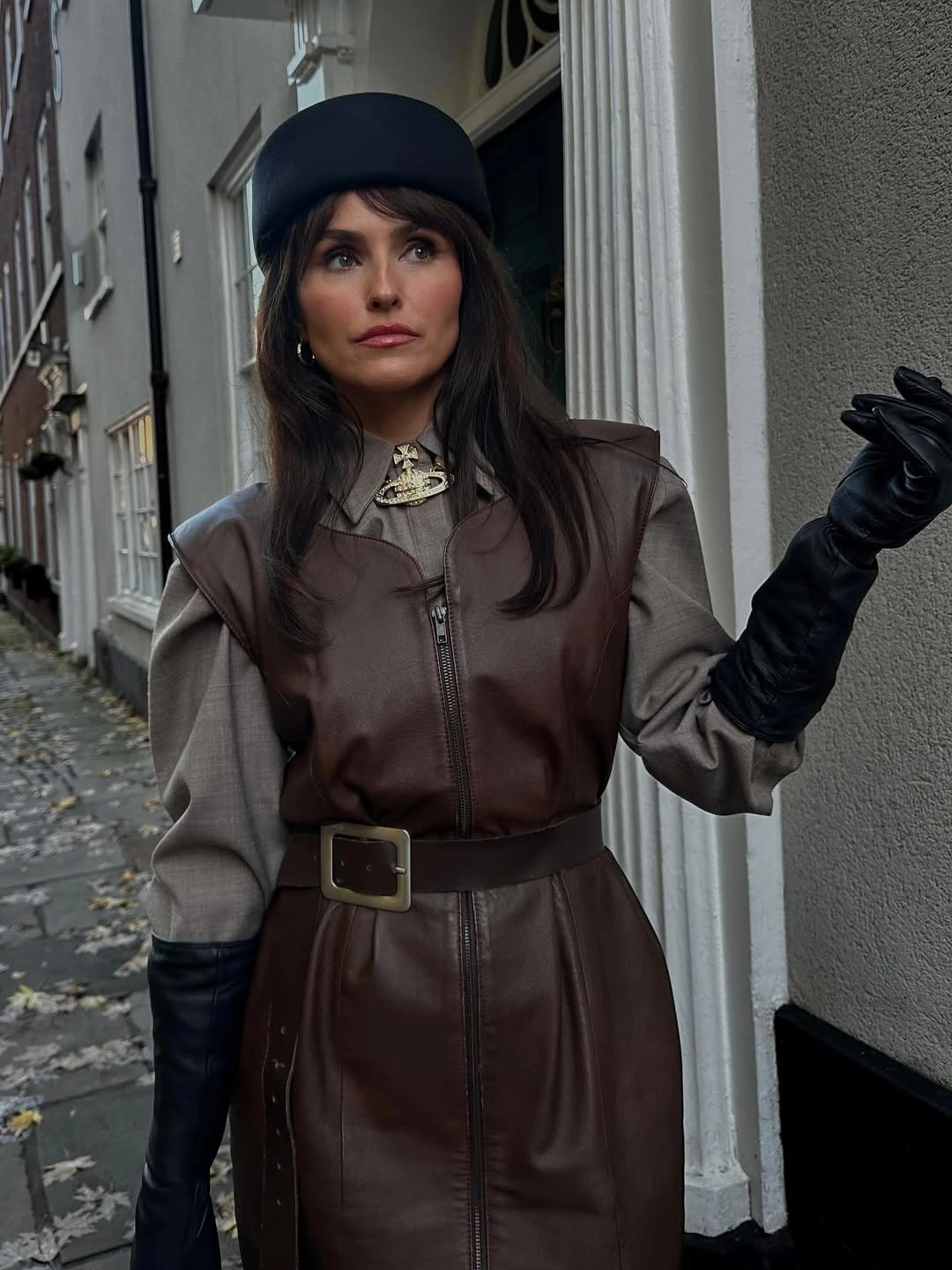 early fall outfits 2026 Chocolate Leather Layers with Vintage Elegance