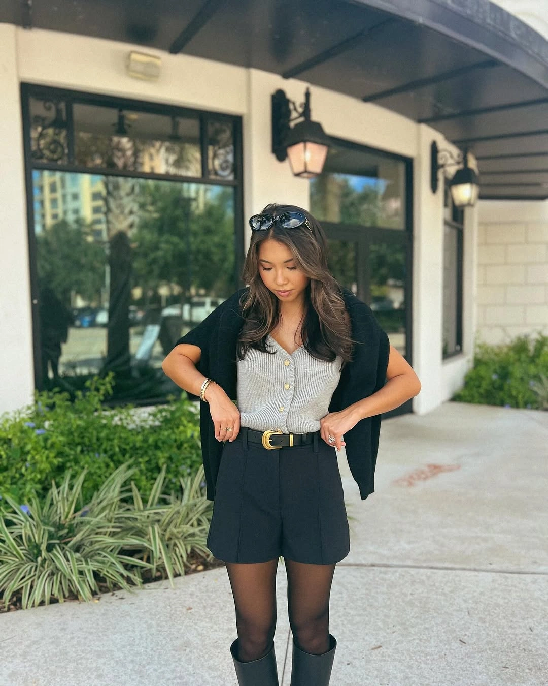 early fall outfits 2026 Tailored Shorts with Tall Boots for Warm Autumn Days