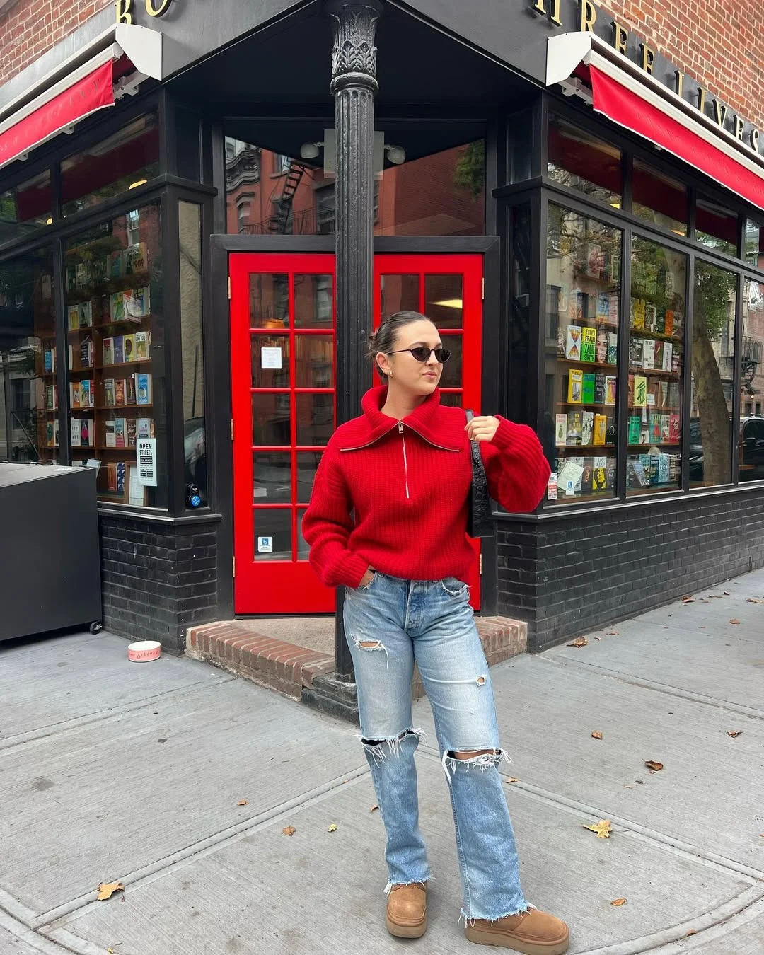 Early fall outfits ideas 2026 Bright Red Sweaters And Downtown Denim