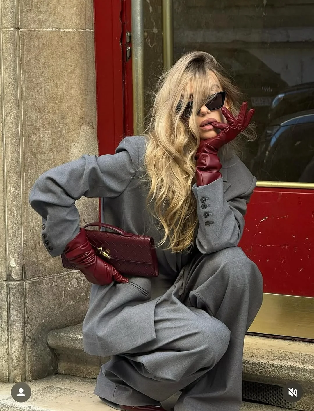 elegant fall office outfits 2026 Gray Power Suits with Burgundy Statement Accessories
