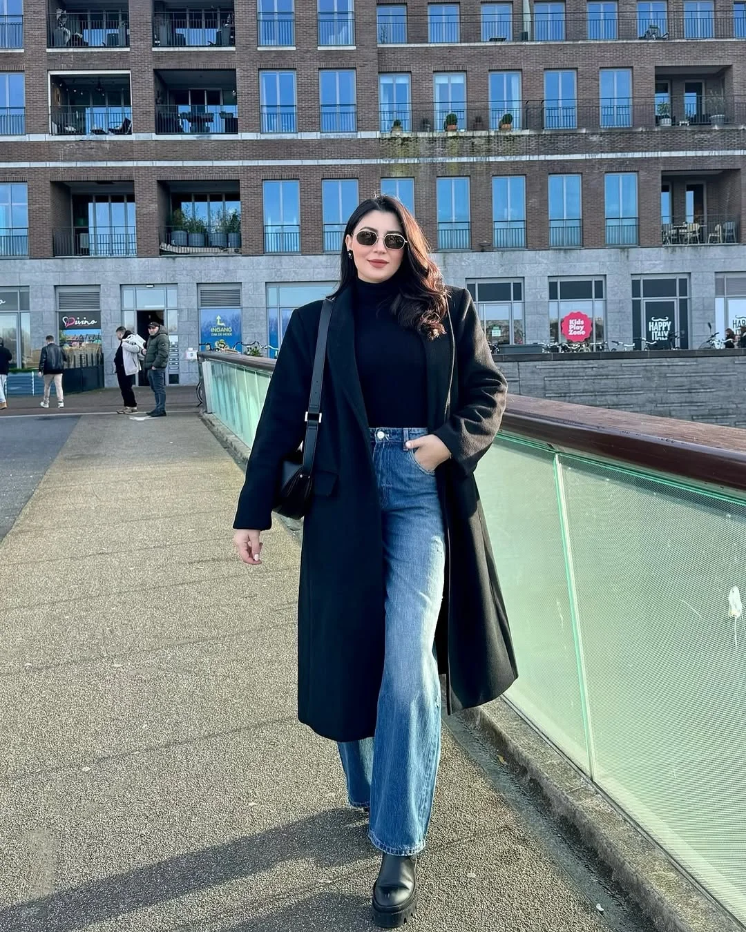 elegant fall office outfits 2026 Long Black Coats with Relaxed Denim Staples
