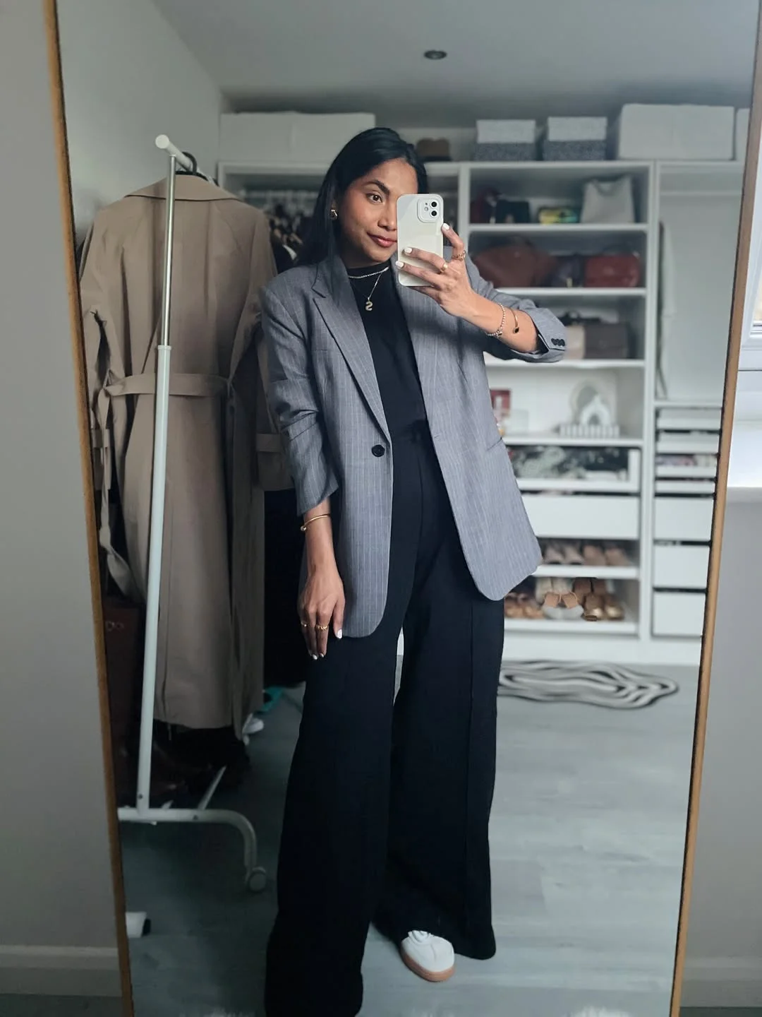 Fall blazer outfit inspo 2026 Soft Grey Tailoring and Relaxed Black Layers for Everyday Workwear