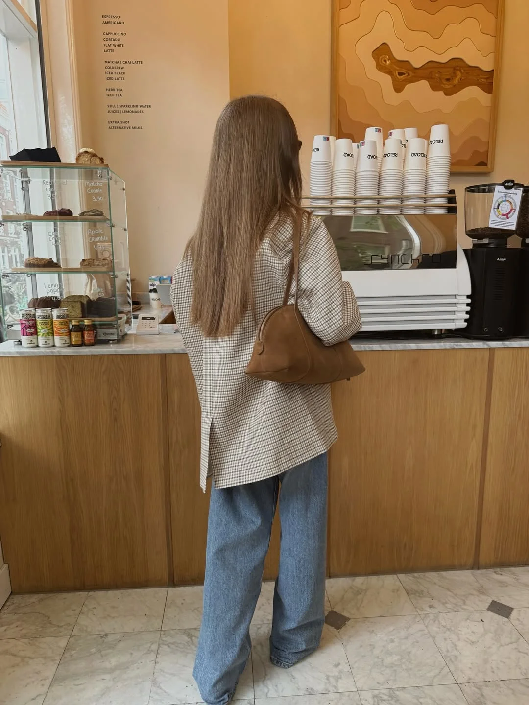 Fall blazer outfit inspo 2026 Coffee Shop Tailoring with Relaxed Denim and Soft Brown Accessories