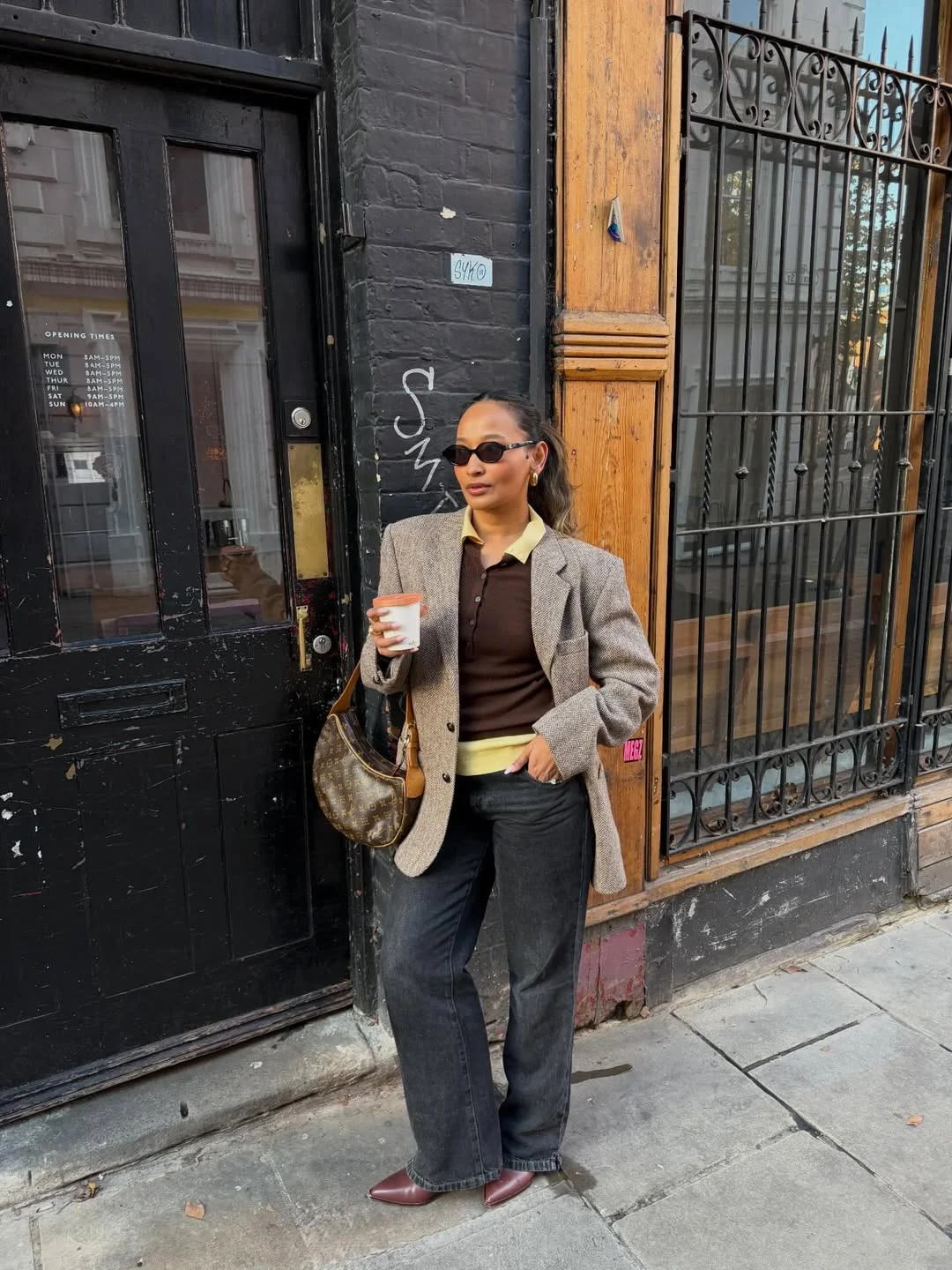 Fall blazer outfit inspo 2026 Vintage Plaid Blazer Styling with Dark Denim and Espresso Tones