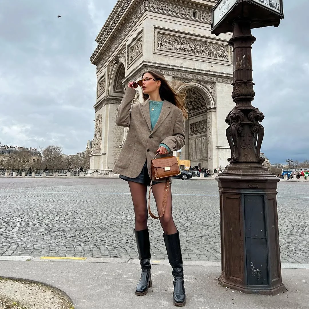 Fall blazer outfit inspo 2026 Paris Street Style with Oversized Tailoring and Knee-High Boots