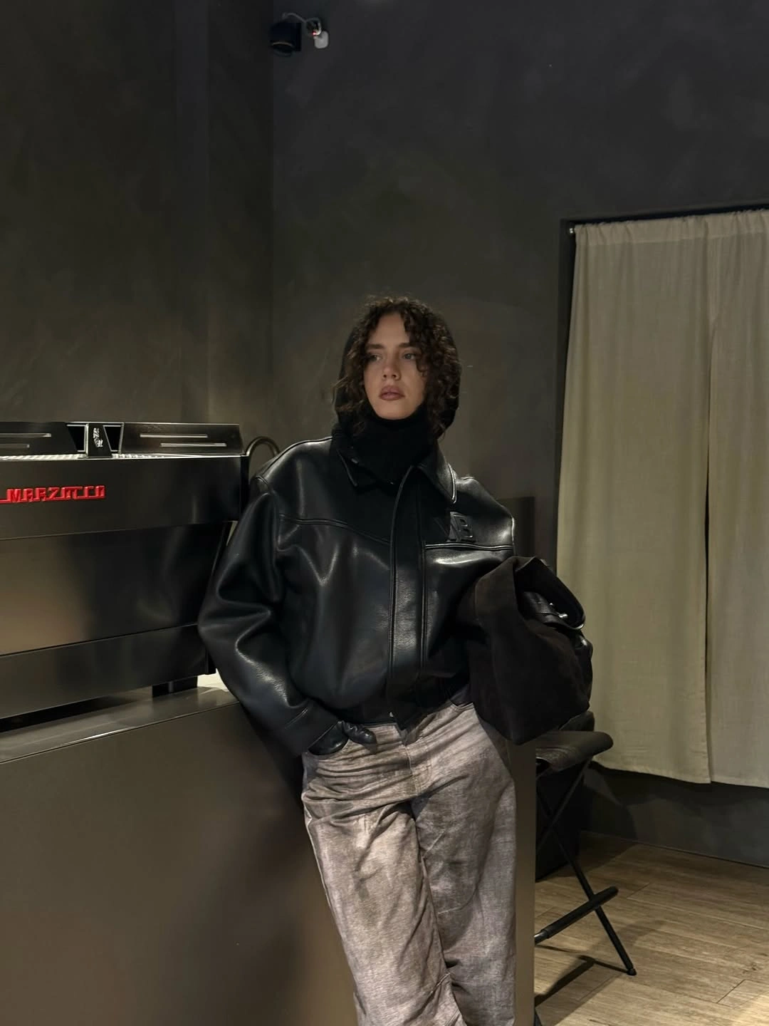 fall date night outfits 2026 Leather Jacket and Relaxed Trousers for Effortless Cool