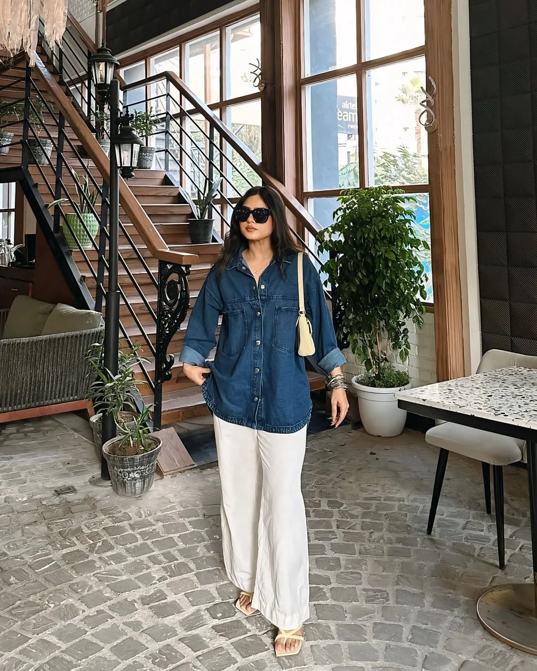 fall denim outfits for women 2026 Relaxed Denim Shirts with Soft Neutral Trousers