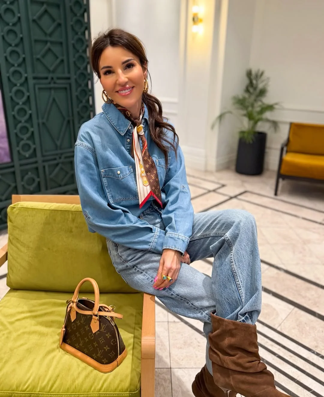 fall denim outfits for women 2026 Light Denim and Silk Scarves That Bring Back Classic Feminine Styling