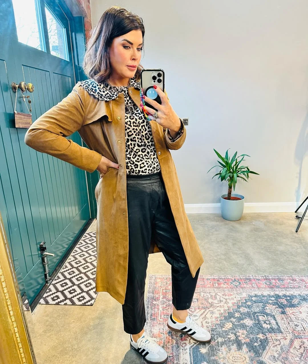 fall fashion for women over 40 Animal Print and Camel Layers Create a Modern Everyday Look