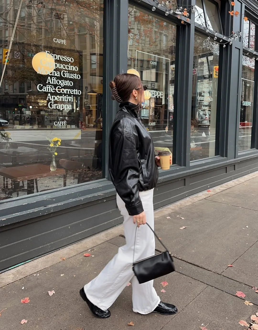 fall fashion inspiration 2026 Black Leather And White Denim With Downtown Energy