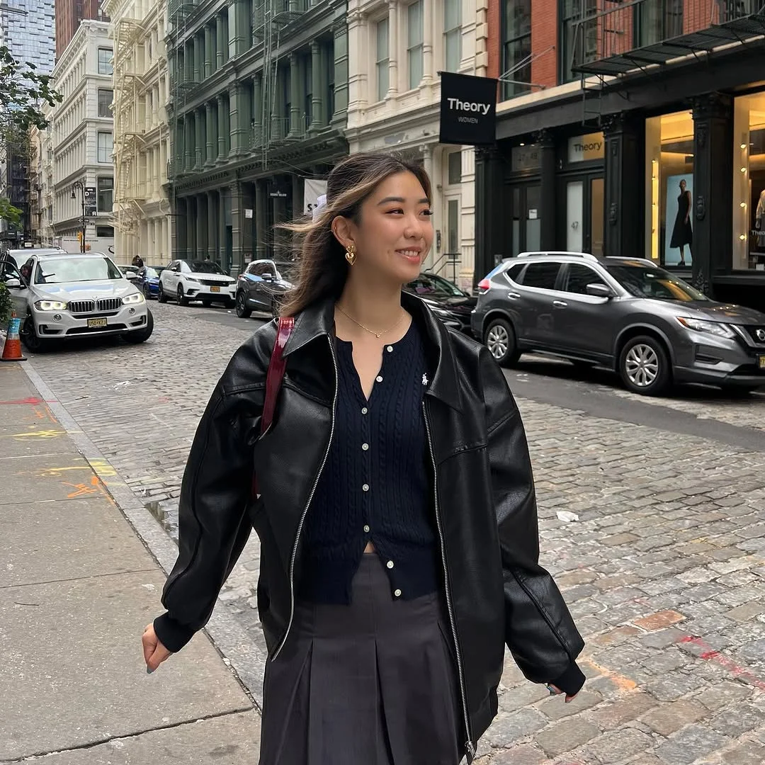 fall fashion outfits 2026 Oversized Leather Jackets Make Every Pleated Skirt Feel Cooler