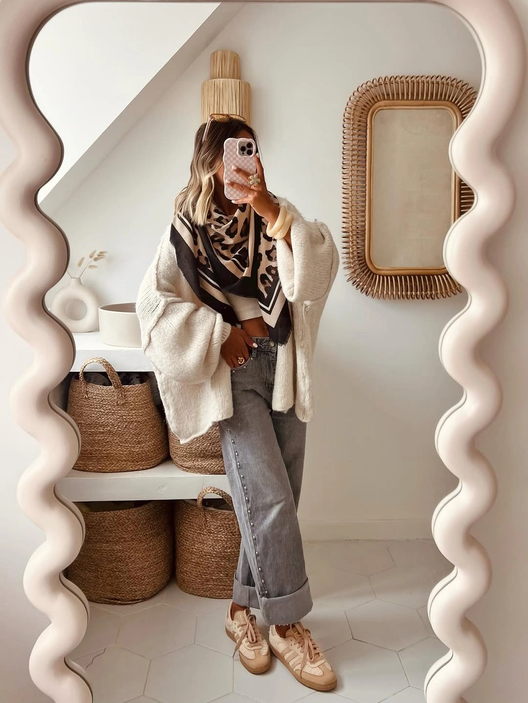 fall mom outfits 2026 Neutral Layers with a Statement Scarf for Everyday Elegance