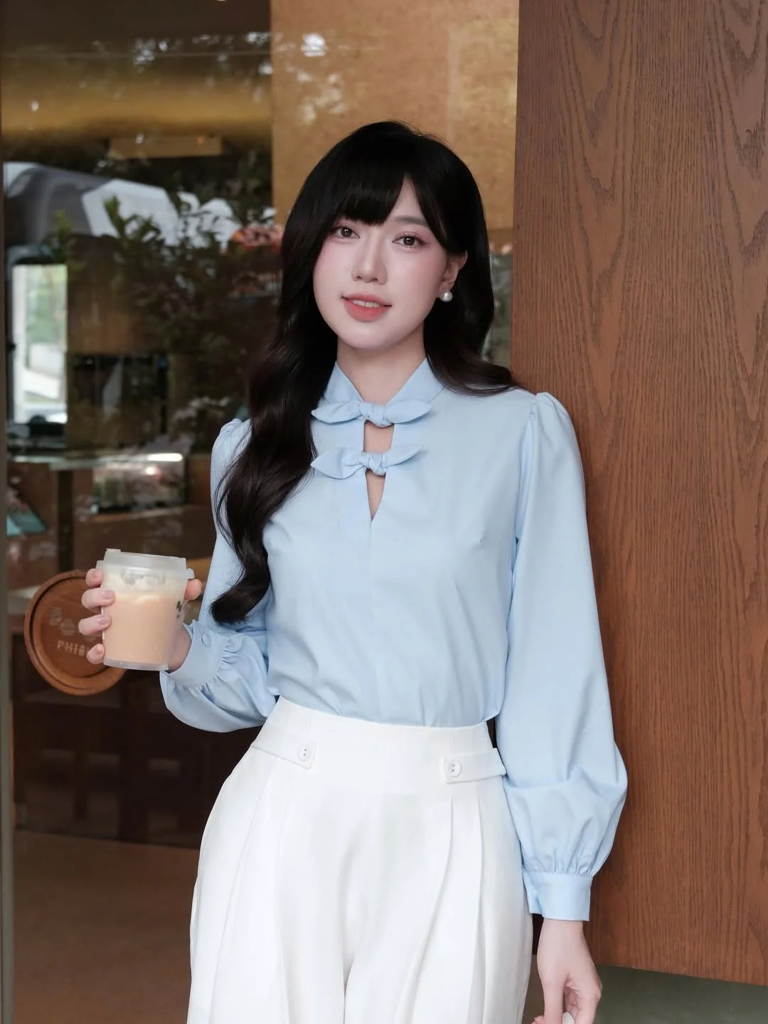 fall office outfits for women 2026 Soft Blue and Ivory for an Effortlessly Polished Workday