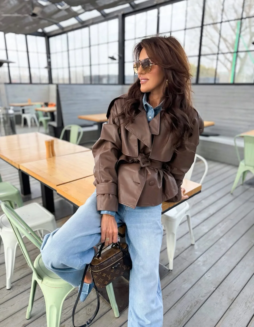 Fall outfits ideas 2026 Chocolate Brown Leather Jackets With Light Wash Denim