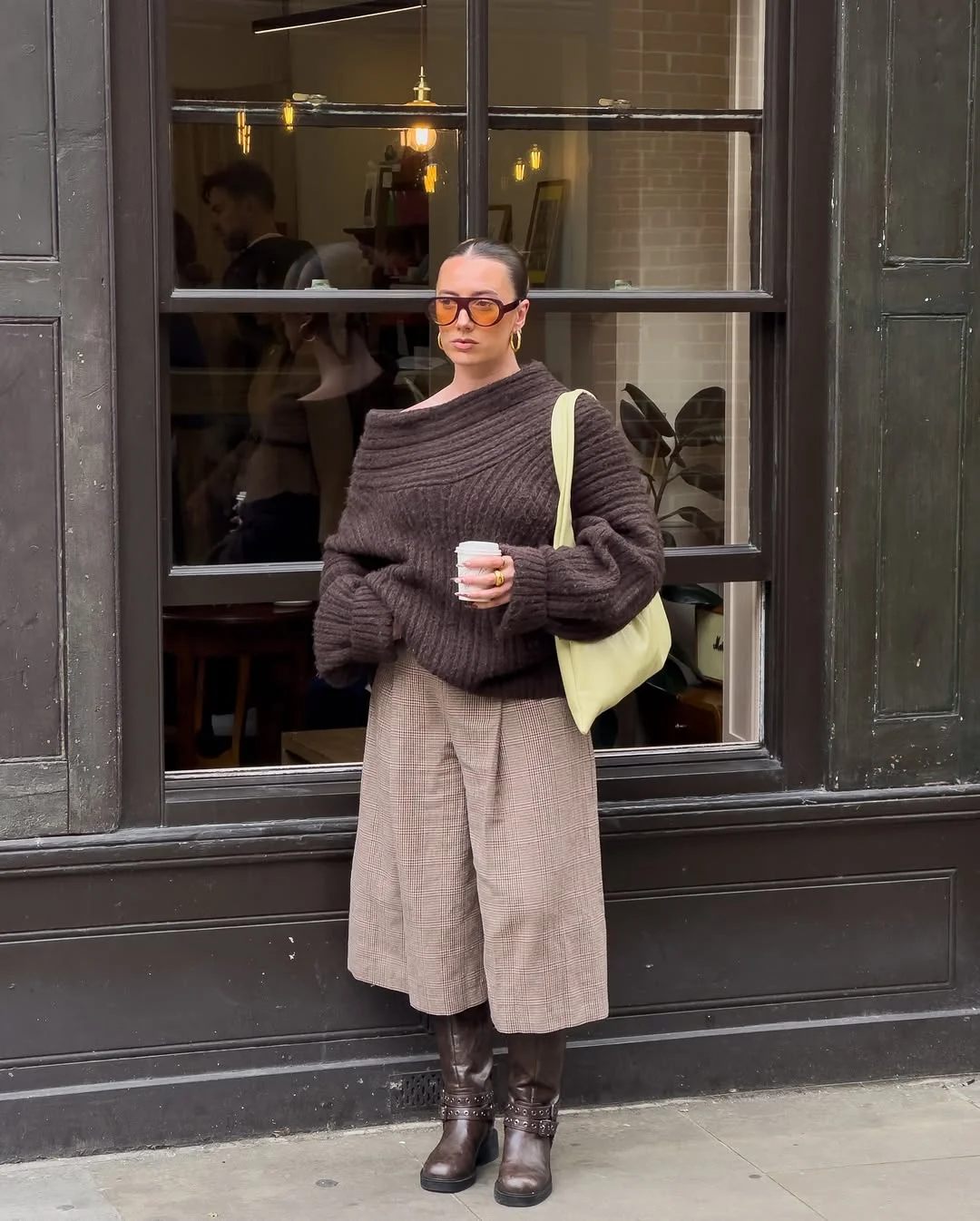 fall outfits with boots 2026 Chocolate Knit and Tailored Bermudas for Cozy Autumn Days