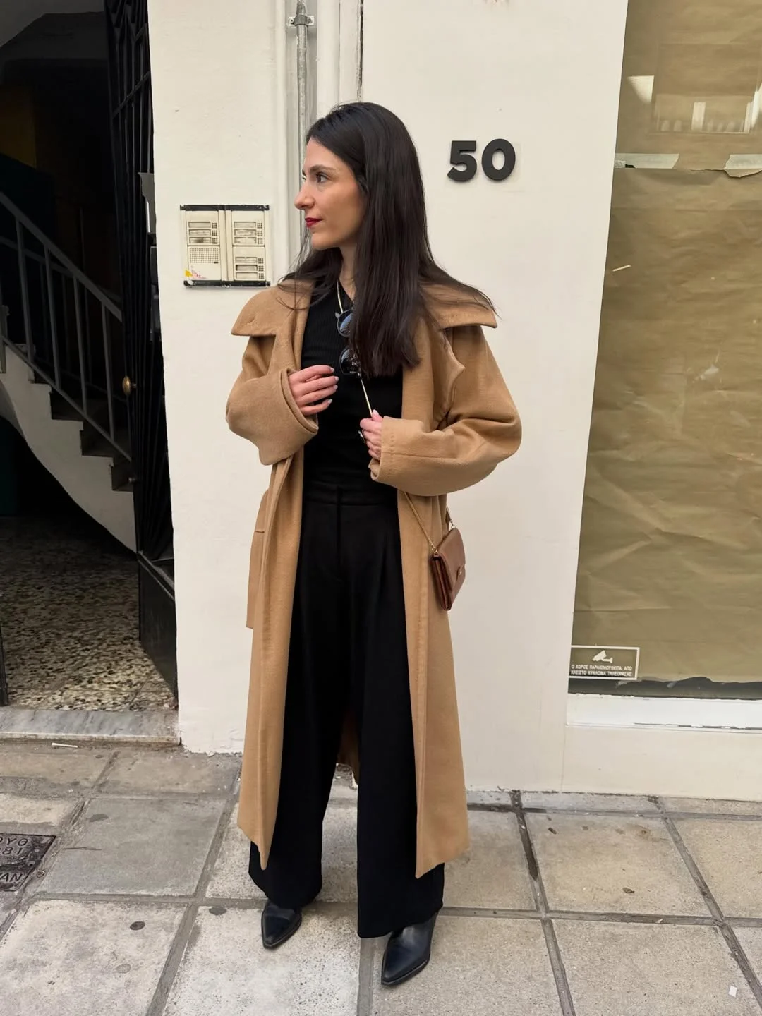 fall outfits with boots 2026 Classic Camel Coat with Tailored Black Trousers