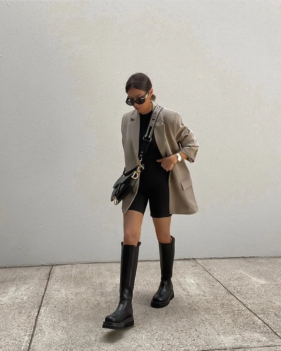 fall outfits with boots 2026 Minimal Blazer Styling with Chunky Knee-High Boots