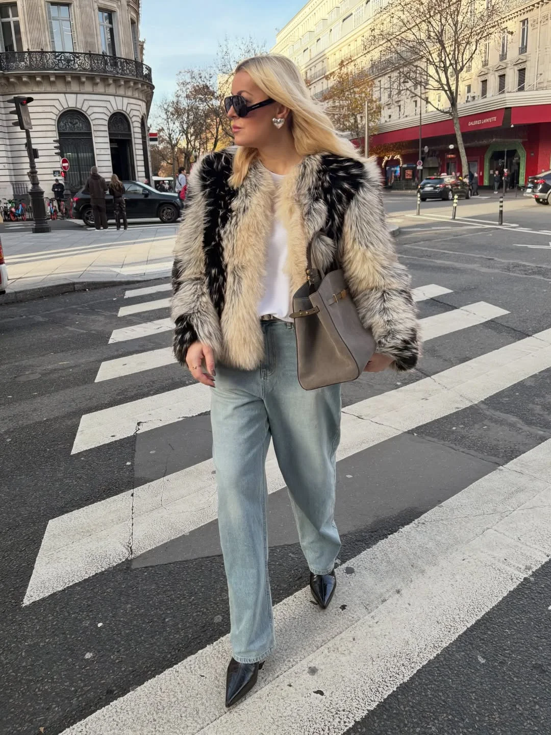 fall outfits with boots 2026 Paris-Inspired Faux Fur with Relaxed Denim