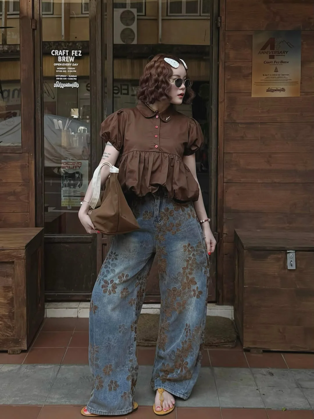fall outfits with jeans 2026 Vintage Floral Wide-Leg Jeans with a Rich Autumn Palette