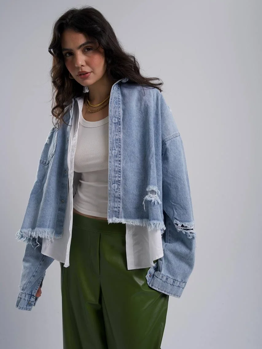 fall outfits with jeans jacket 2026 Light Denim with Olive Tones for an Unexpected Combination