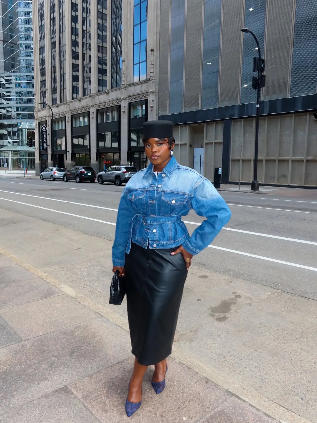 fall outfits with jeans jacket 2026 Denim Jacket with a Leather Skirt for Chic City Style