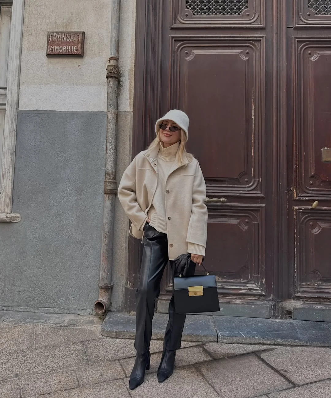 fall outfits with leggings and boots 2026 Cozy Neutral Layers With Tall Black Boots