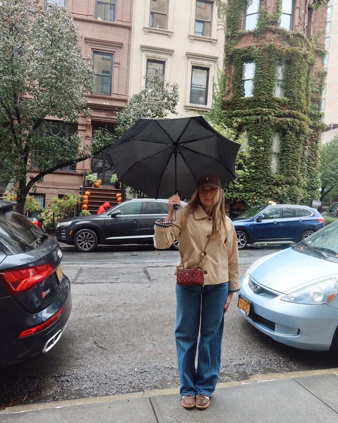 fall outfits with sneakers and jeans 2026 Rainy Day Layers with Straight-Leg Denim and Neutral Sneakers