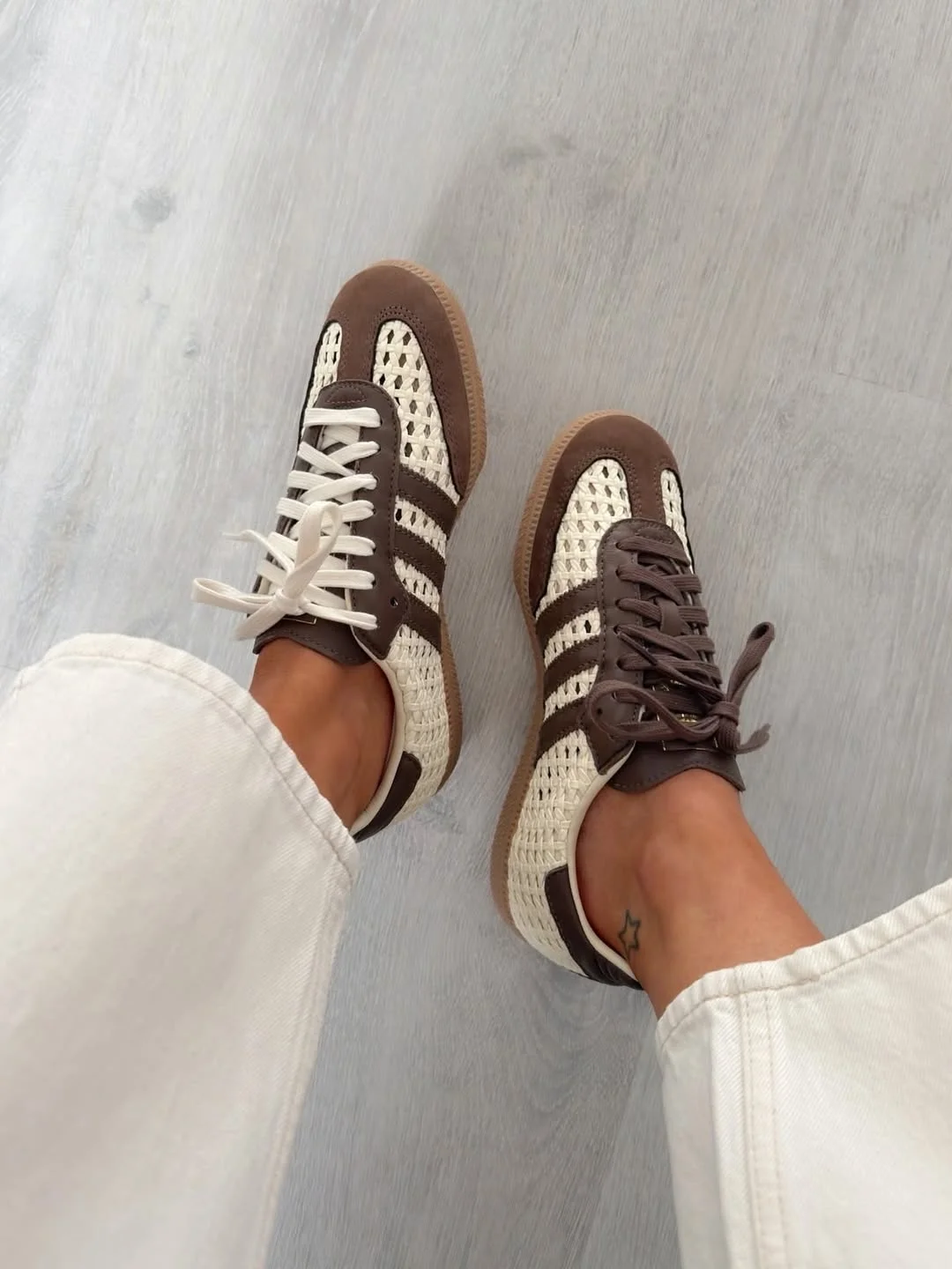fall outfits with sneakers and jeans 2026 Woven Retro Sneakers Bringing Texture to Everyday Denim