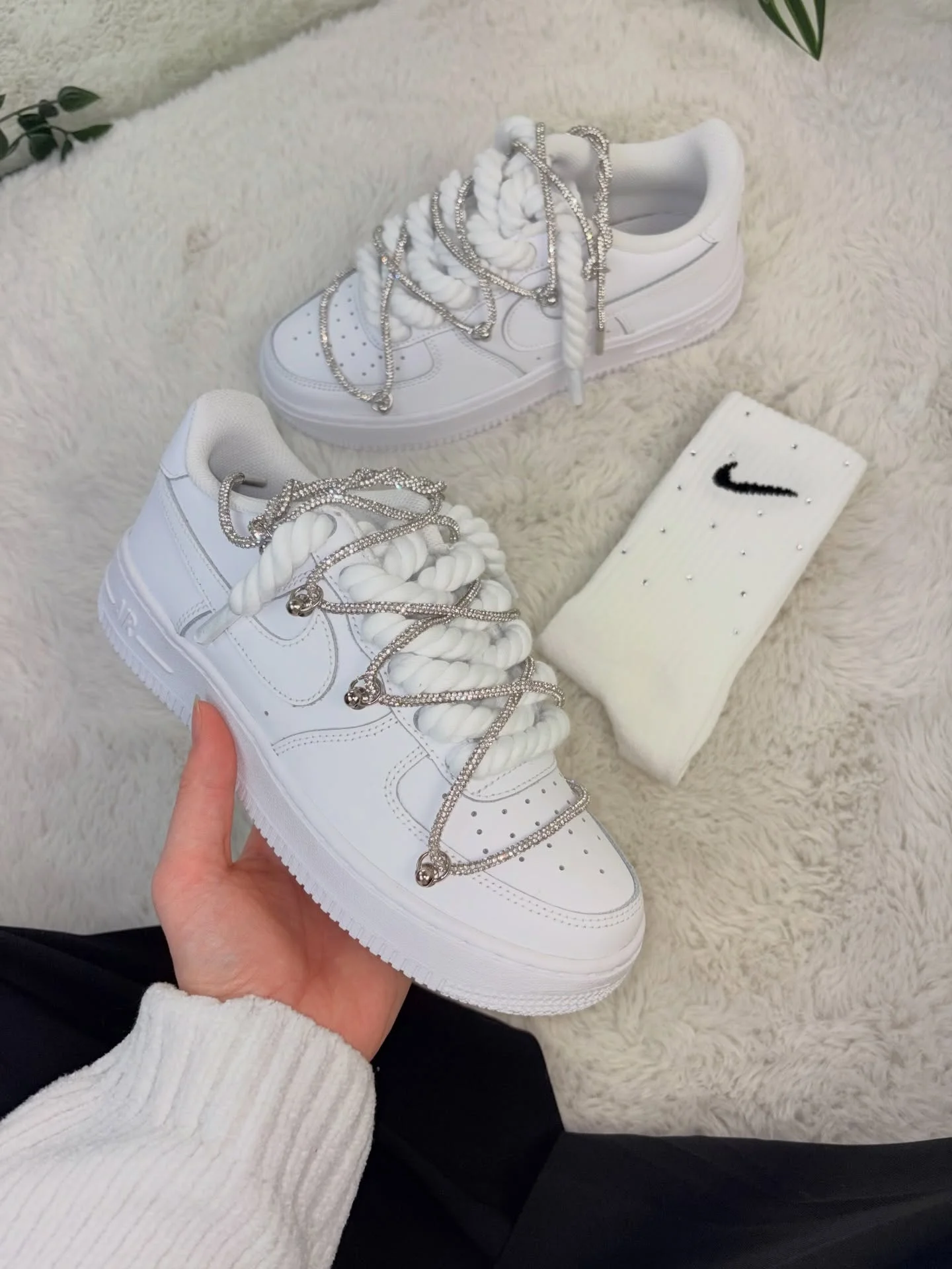 fall outfits with sneakers and jeans 2026 Elevated White Sneakers with Statement Crystal Laces