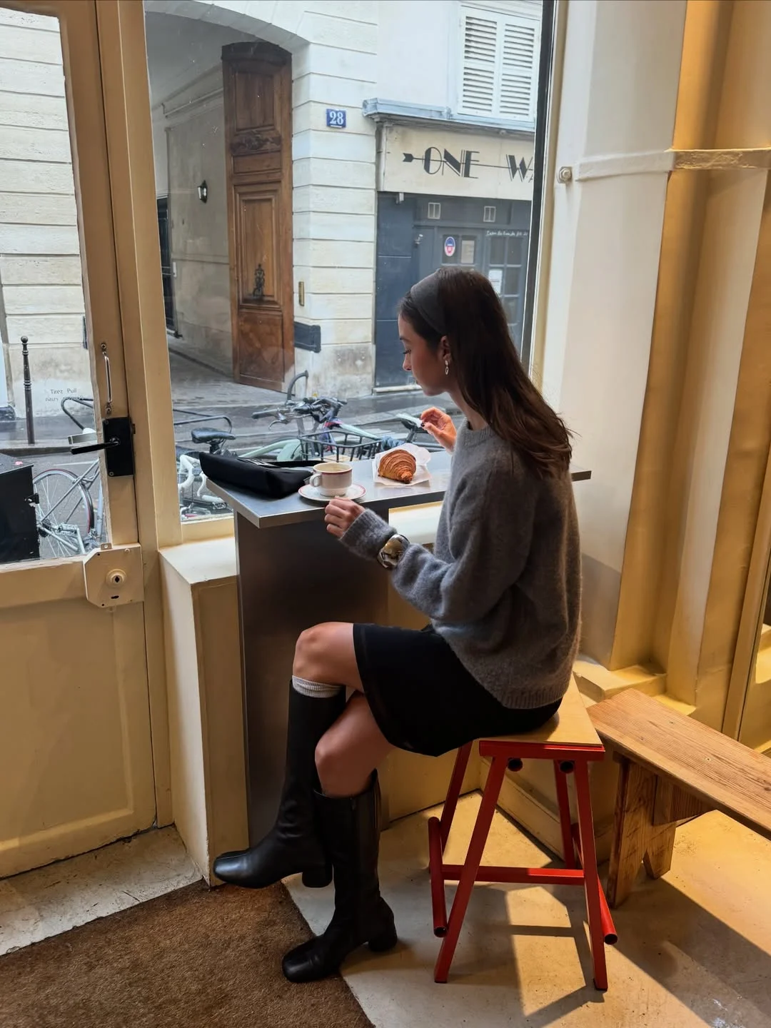 fall outfits with sweater 2026 Café Style with a Sweater Mini Skirt and Tall Boots