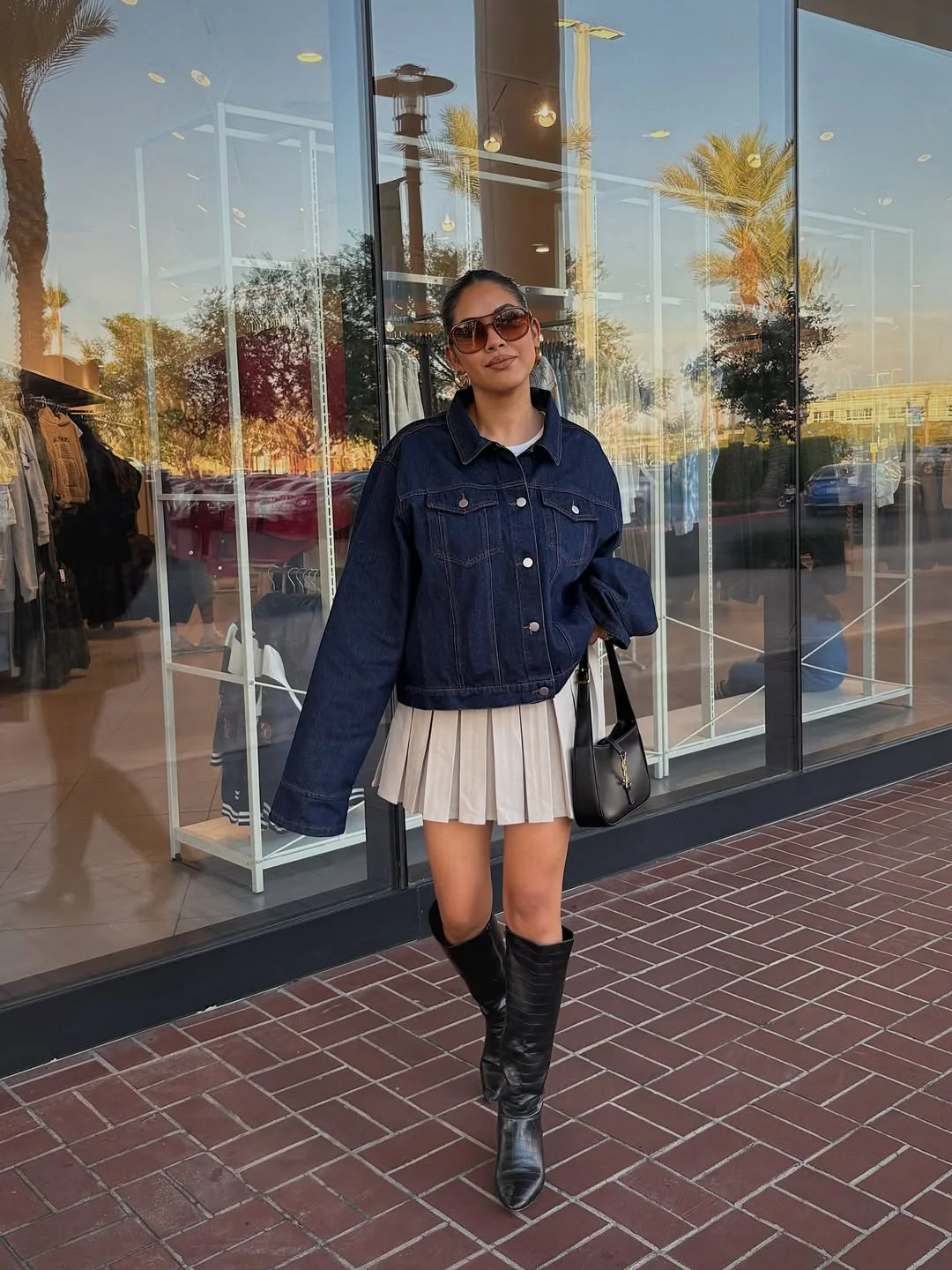 fall outfits with tights and skirt 2026 Denim Jackets and Pleated Skirts That Never Go Out of Style