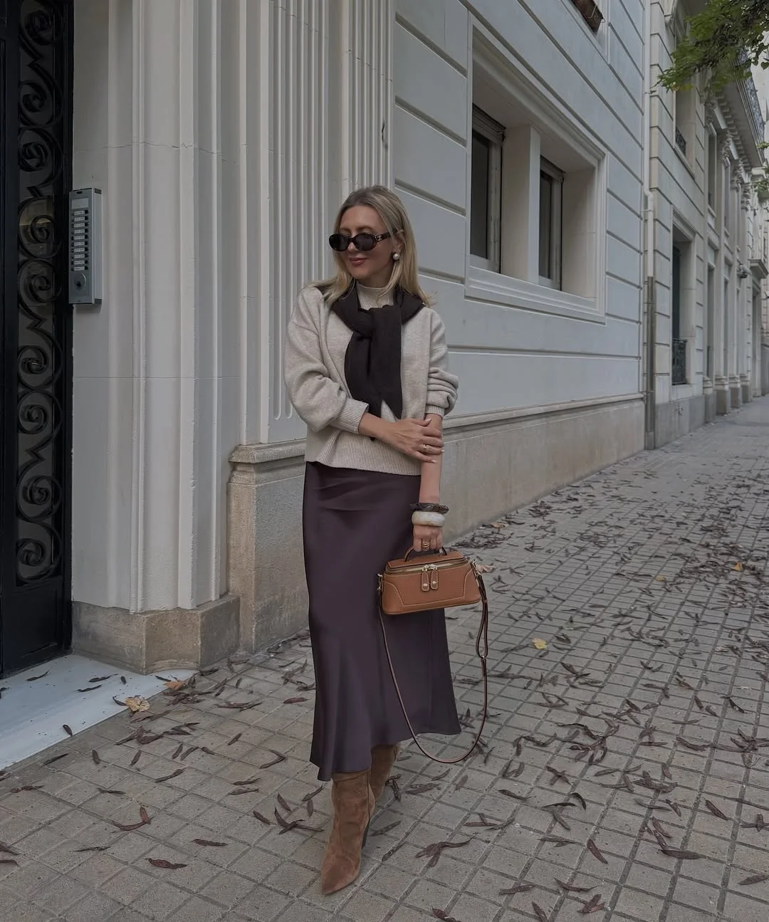 fall outfits with tights and skirt 2026 Chocolate Satin and Knit Layers for Elevated Everyday Dressing