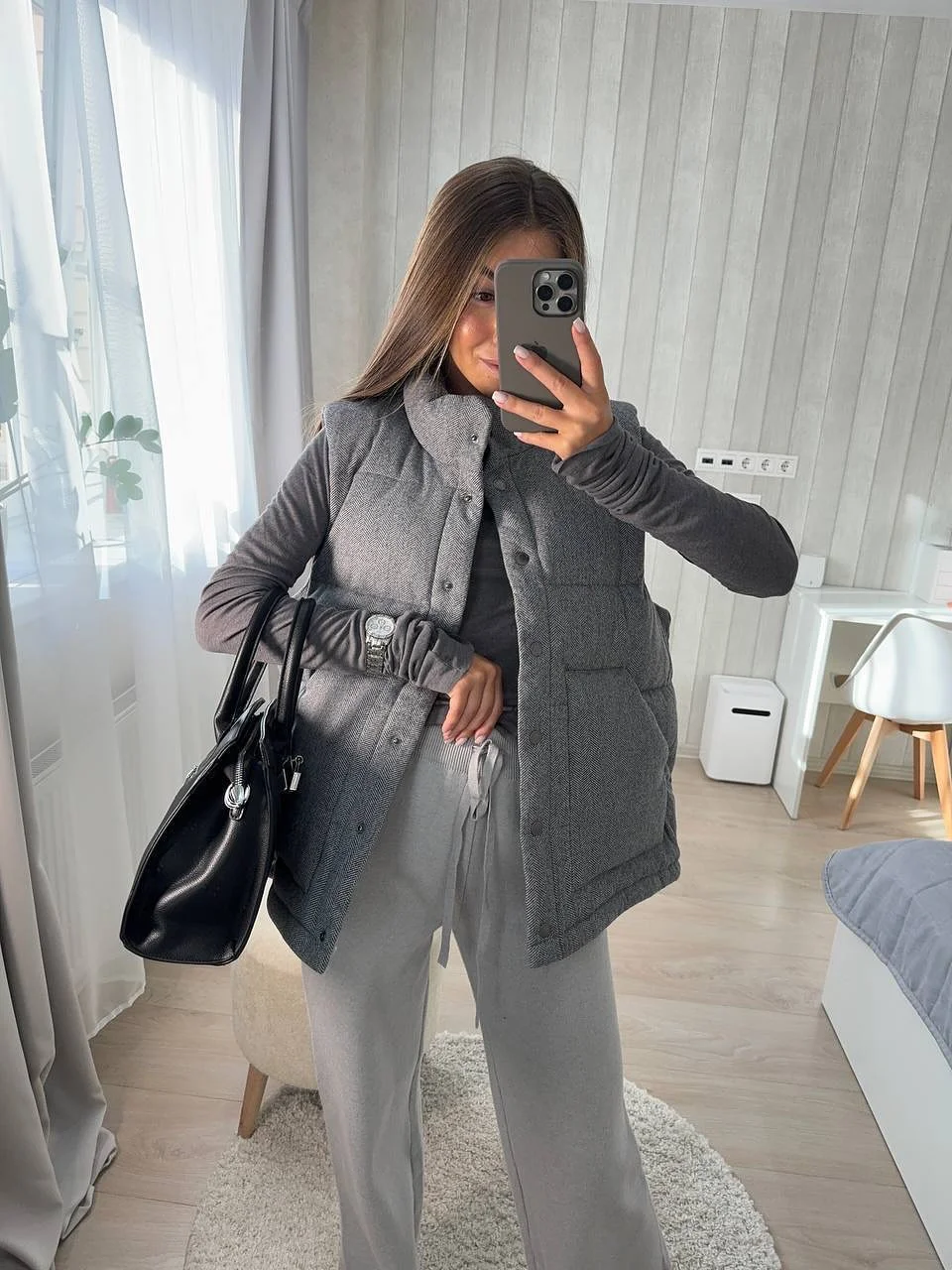 fall outfits with vests 2026 Soft Gray Layers for Relaxed Everyday Comfort