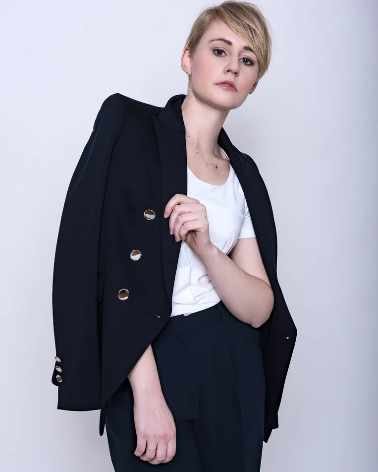 fall smart casual work outfit for women 2026 Sharp Navy Tailoring Always Makes Simple Basics Look Better