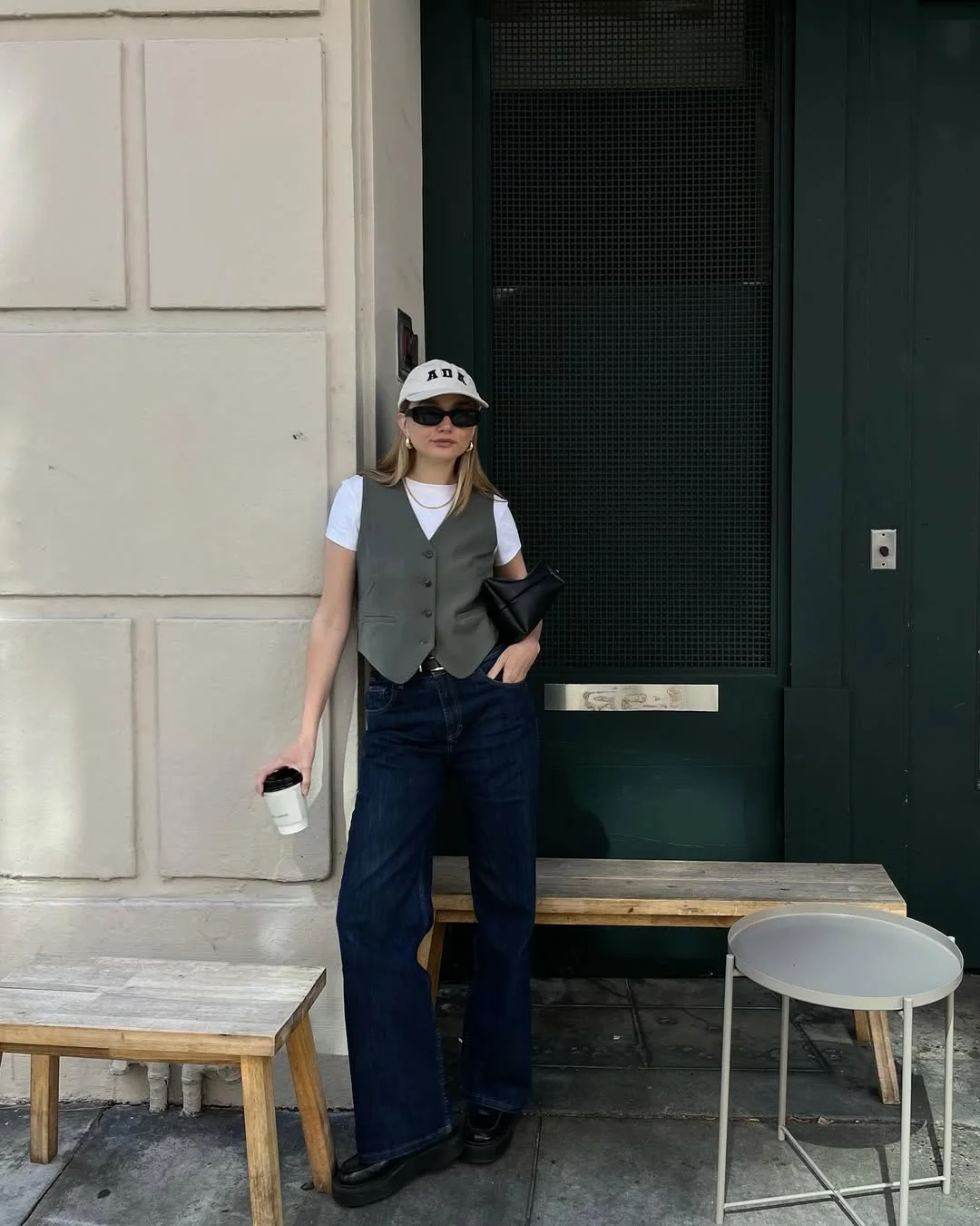 fall vest outfits for women 2026 Minimal Olive Vest Styled with Dark Denim
