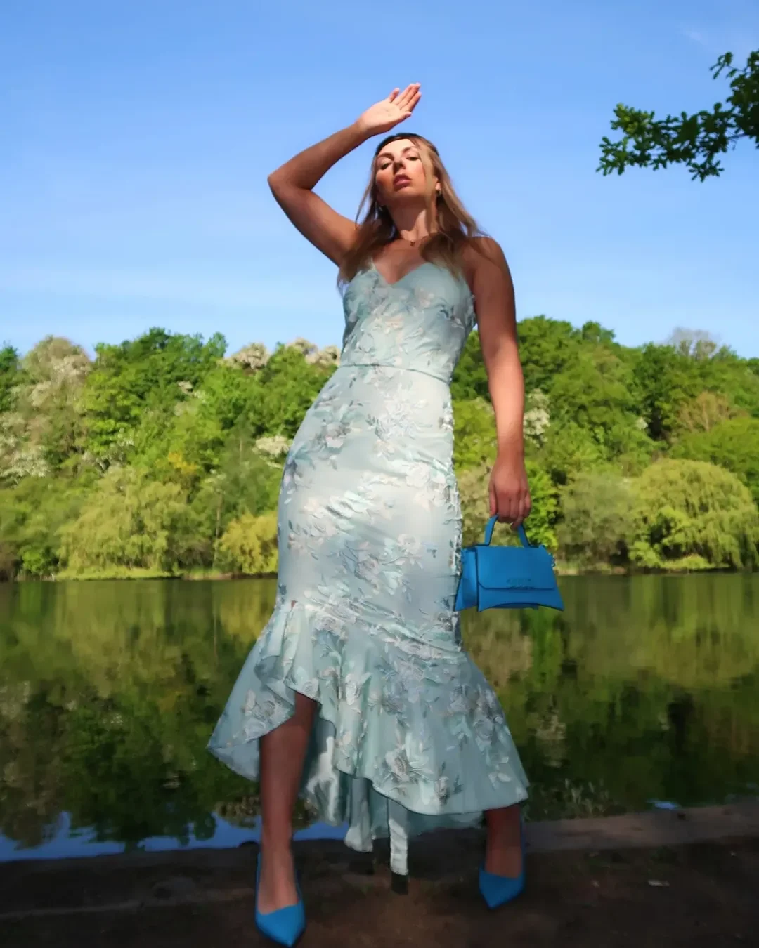 fall wedding guest dress 2026 Soft Blue Florals For Romantic Lakeside Ceremonies