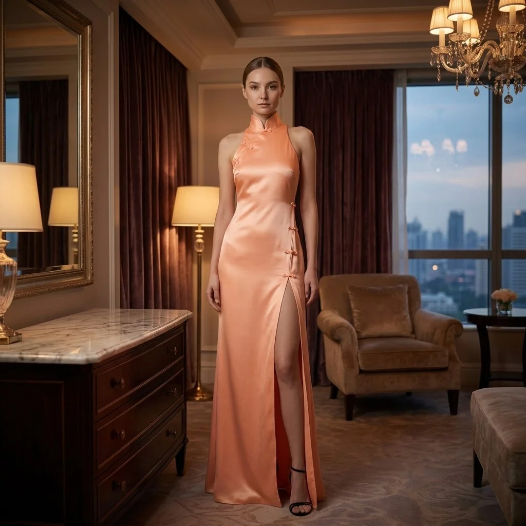 fall wedding guest dress 2026 Soft Peach Satin For Elegant City Hotel Weddings