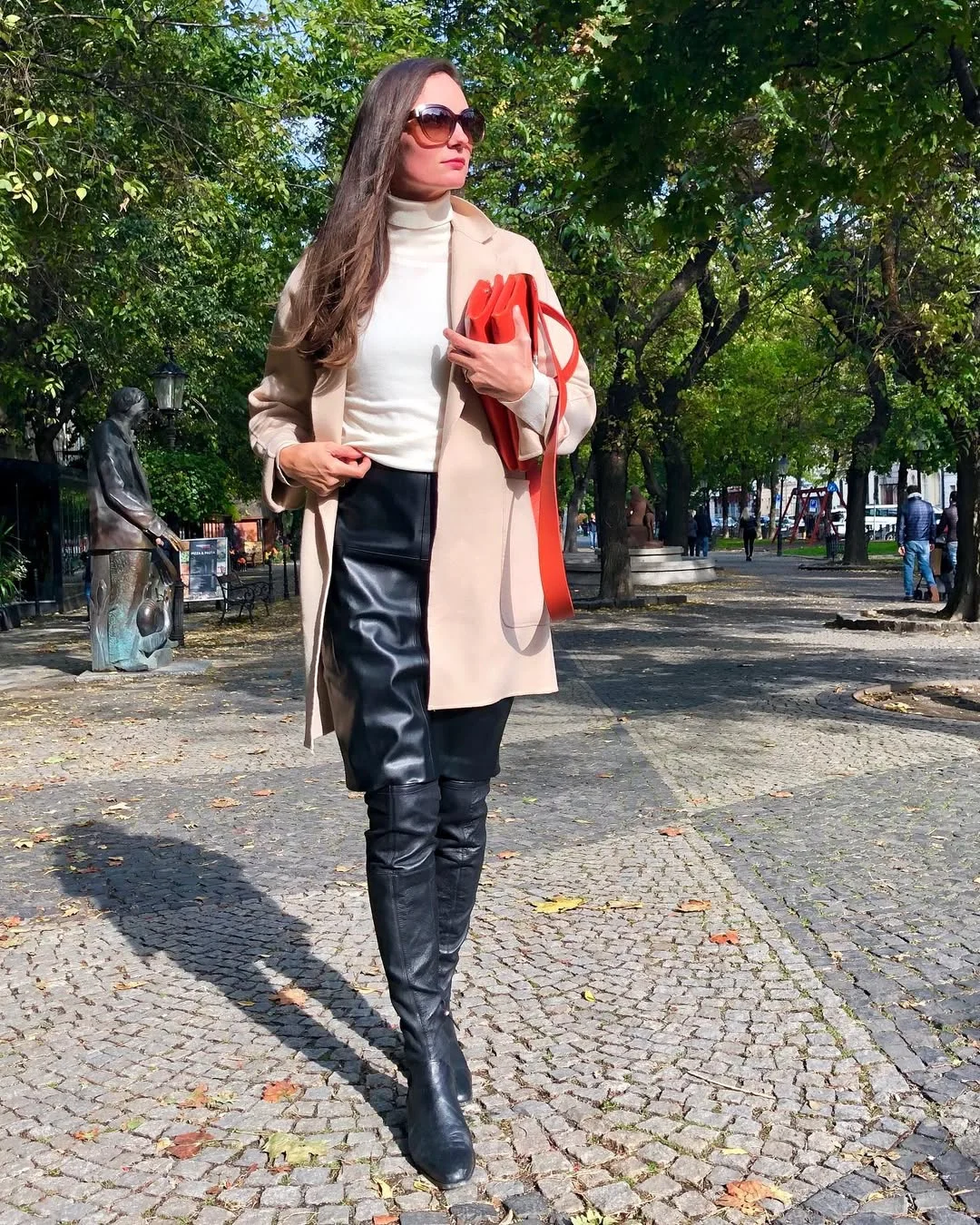 fall work outfits 2026 Leather Skirt Styling With Tall Boots And Neutral Layers