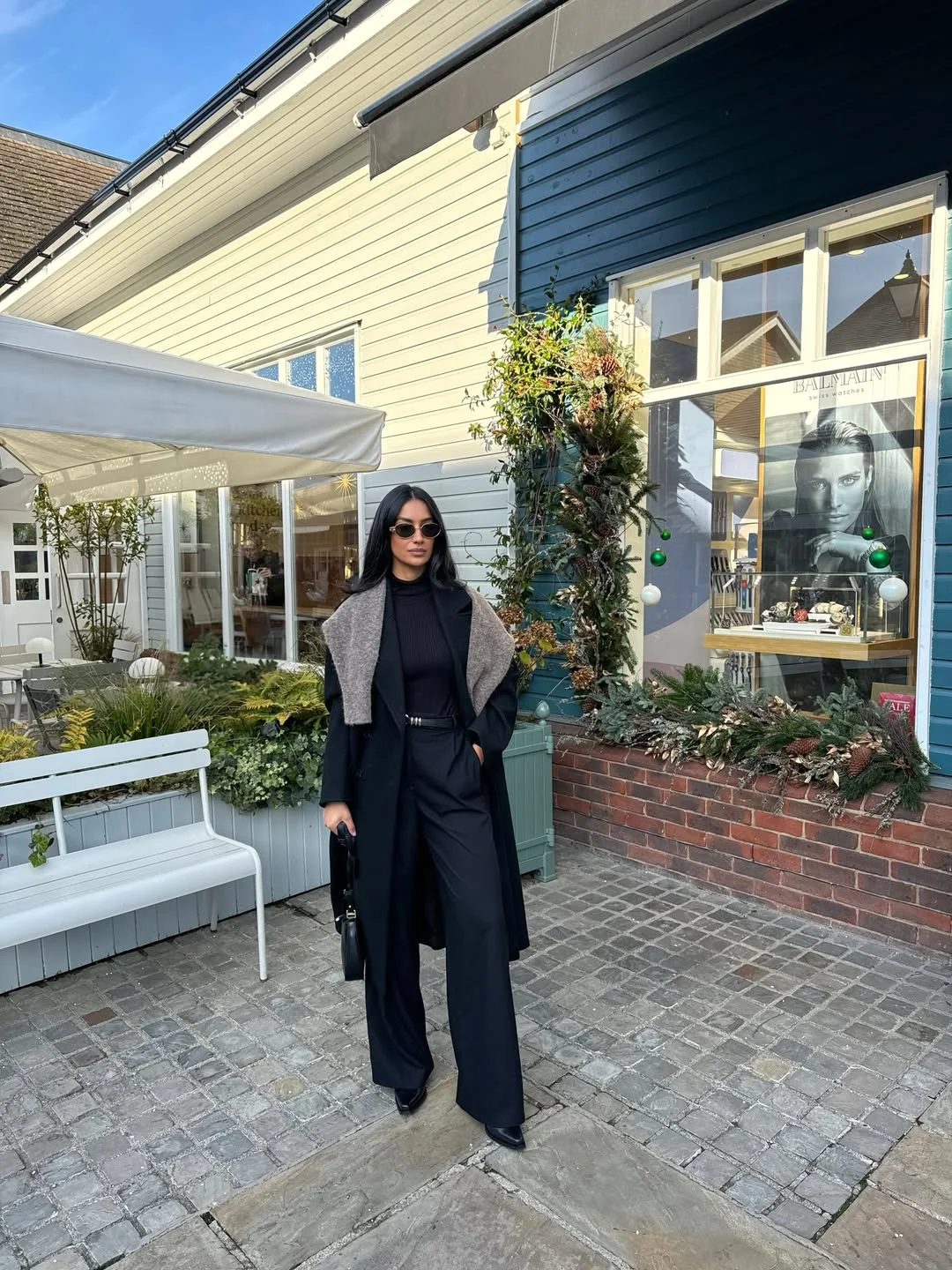 fall work outfits 2026 All Black Tailoring With A Cozy Knit Accent