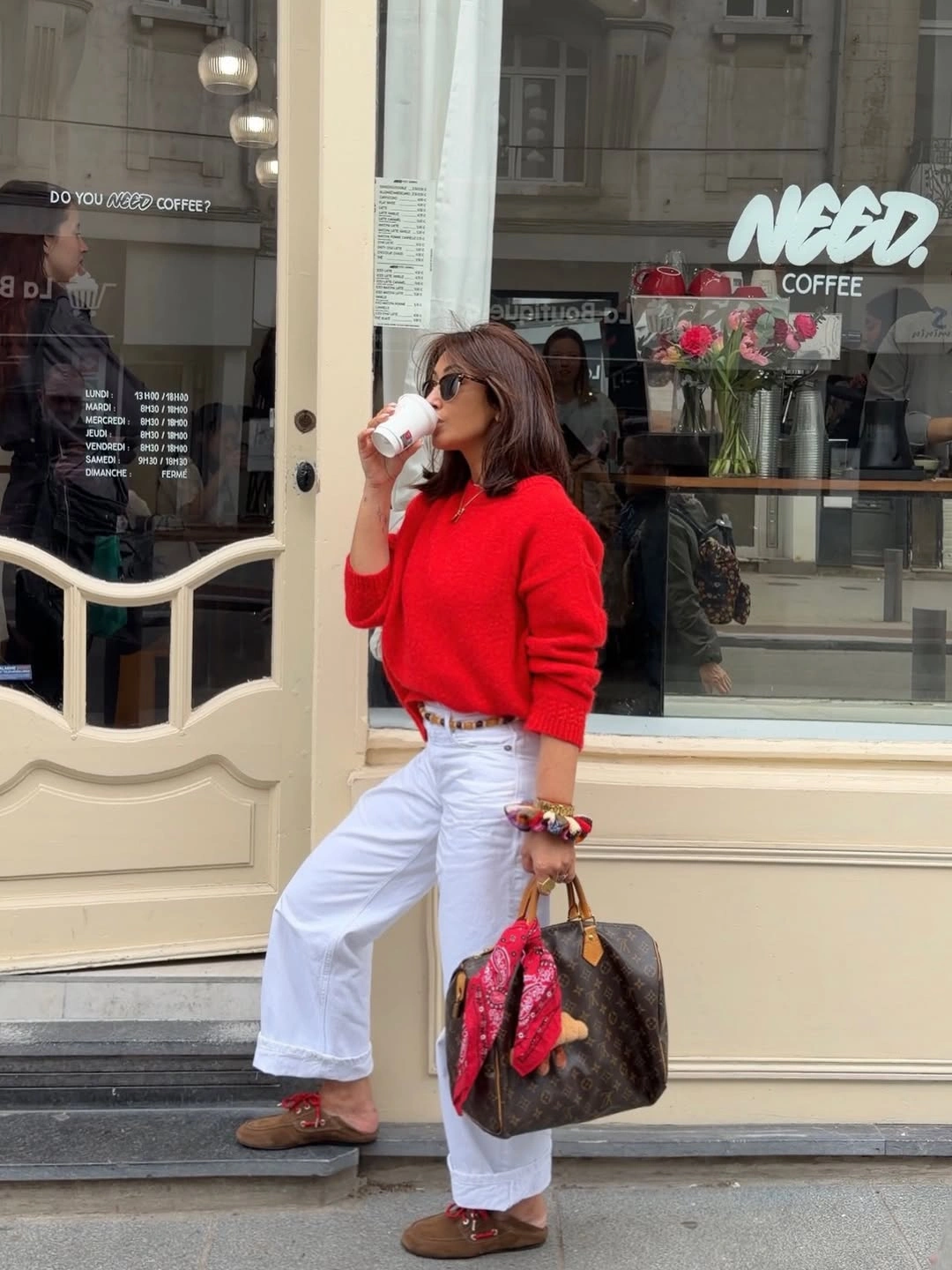 must have fall outfits 2026 A Bright Red Sweater Instantly Refreshes Neutral Denim