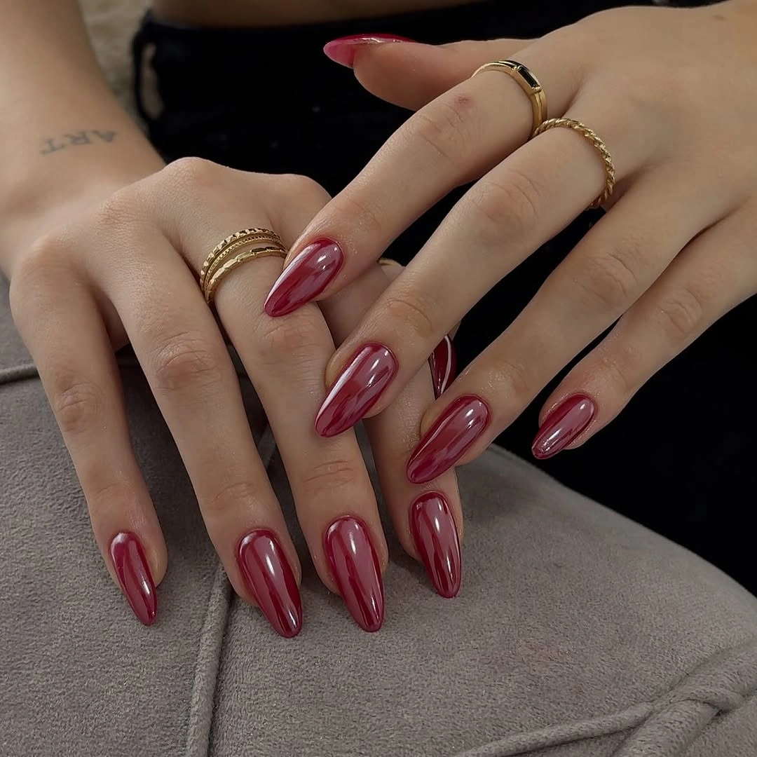 august nails color 2026 Deep Burgundy Almond Nails That Bridge Summer and Fall