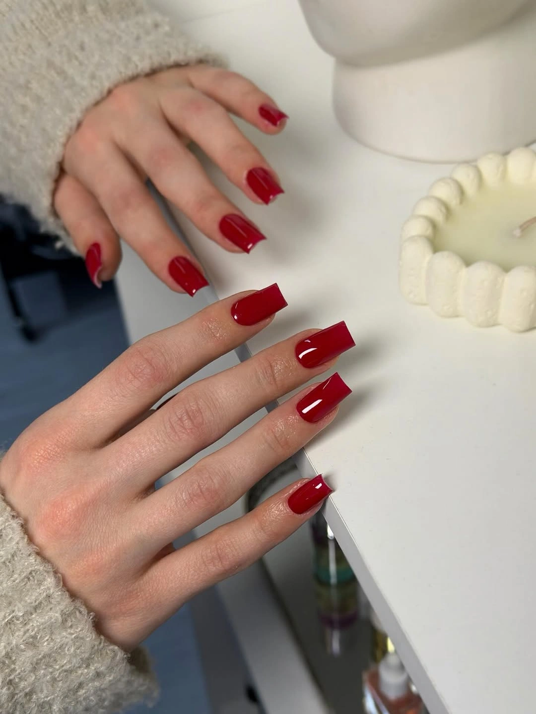 august nails color 2026 Glossy Cherry Red Square Nails That Never Go Out of Style