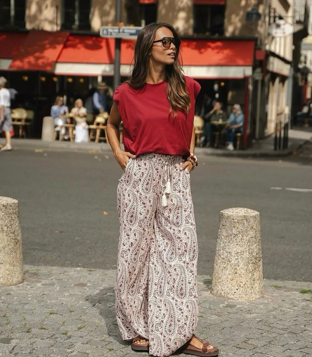 august outfits 2026 Paisley Wide-Leg Pants for Relaxed Summer Days