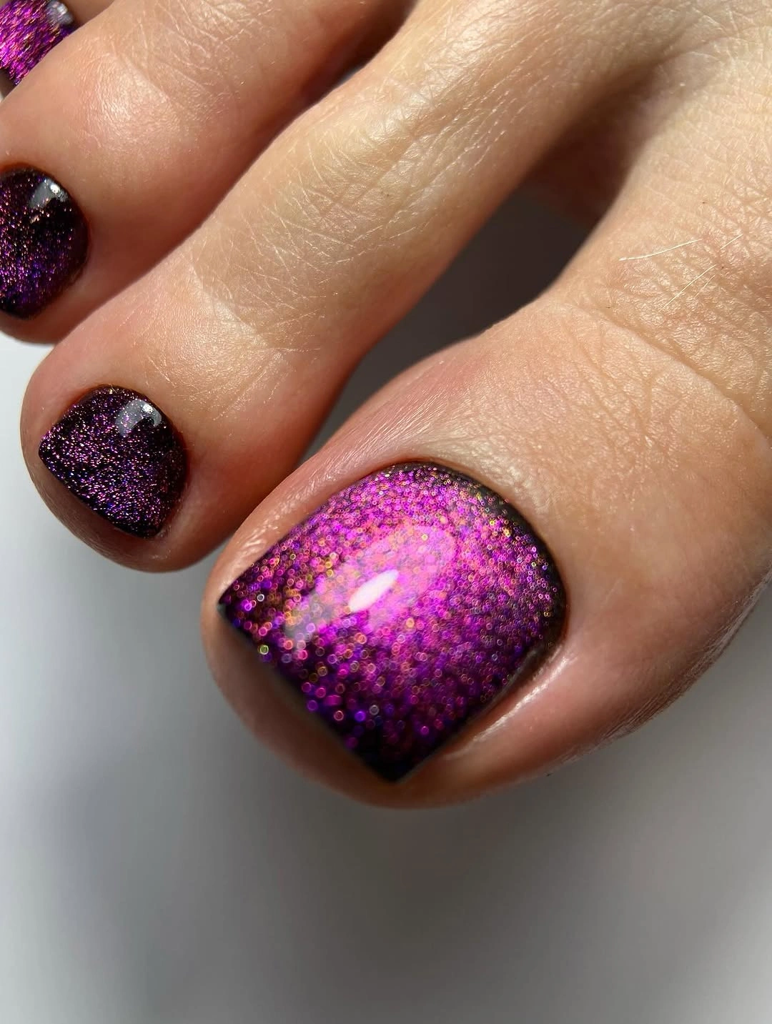 august toe nails 2026 Magnetic Purple Sparkle Toe Nails For Late Summer Nights