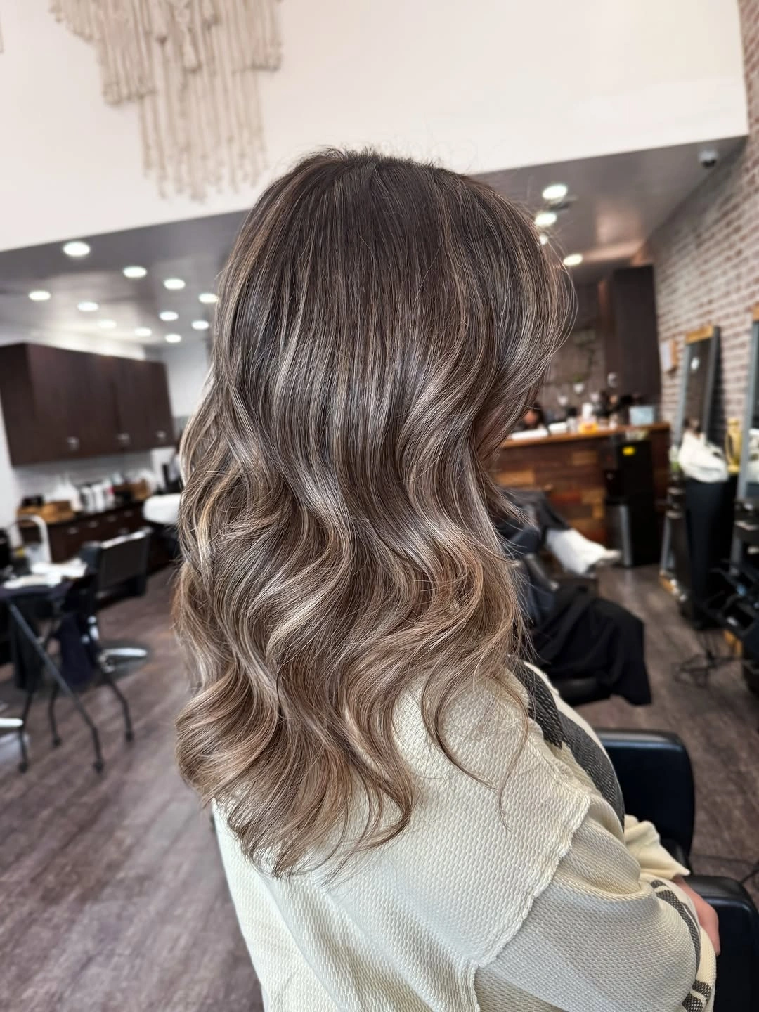 babylights hair ideas Smoky Brunette Waves with Ash Beige Babylights